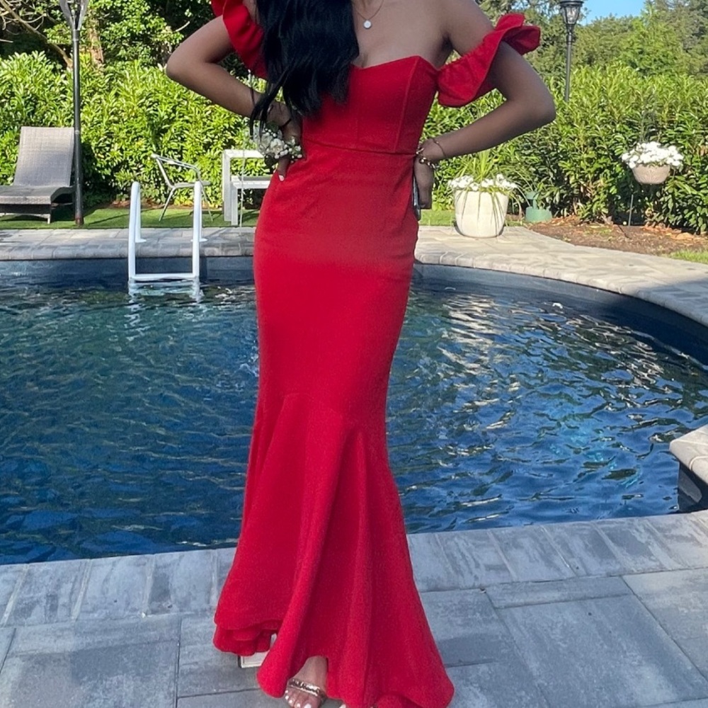 beautiful off the shoulder red prom dress